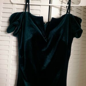 Xscape Strapless Velvet Dress in Dark Green